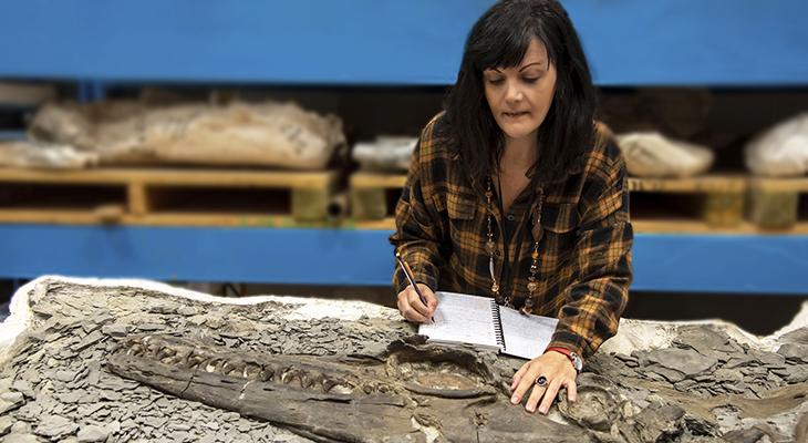 Ilaria Paparella looking at specimen